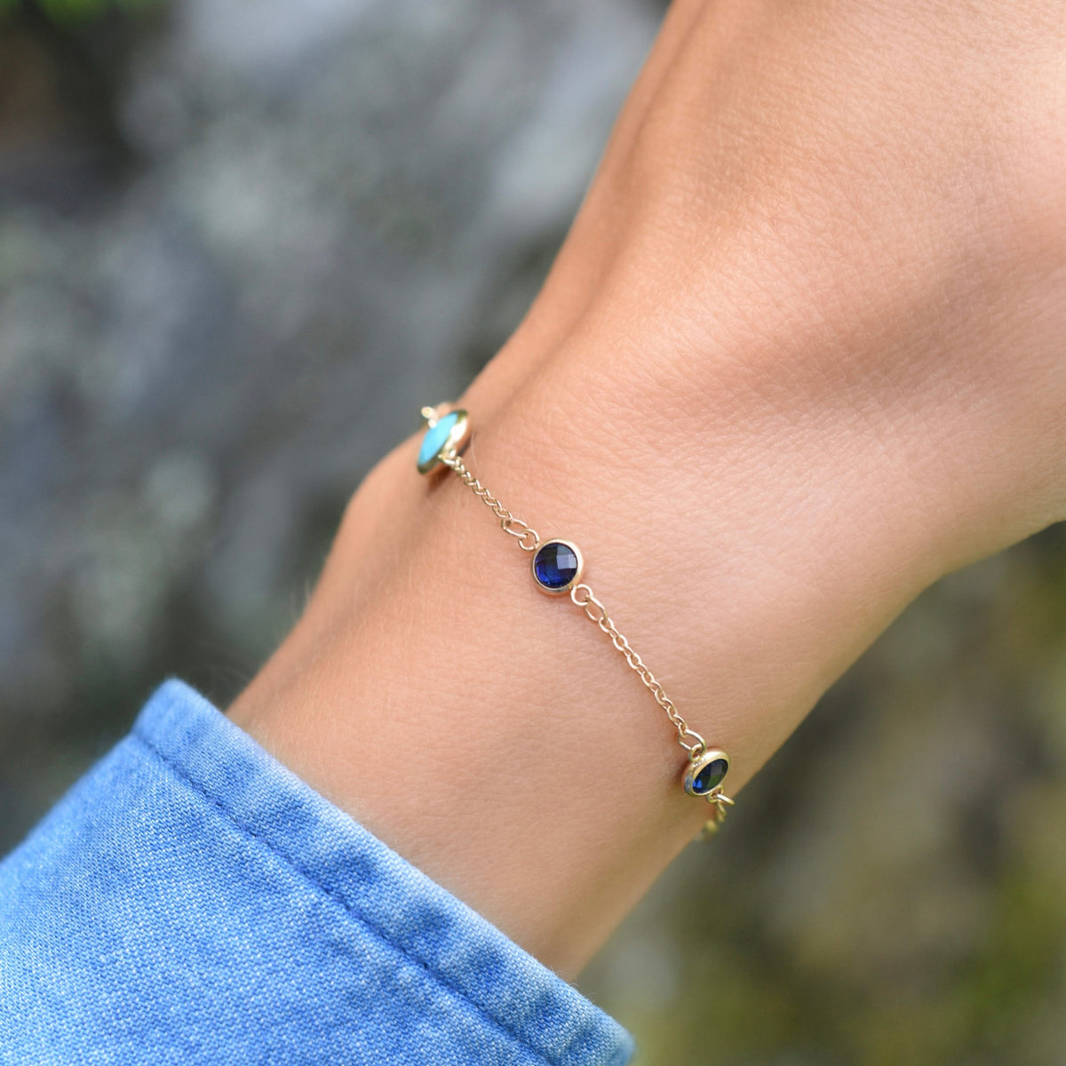 1 Grand & 4 Petite Birthstone Bracelet in 14k Gold