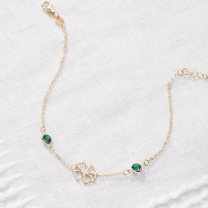 Clover & Petite 2 Birthstone Bracelet in 14k Gold