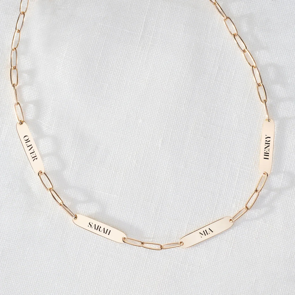 Large 4 Nameplate Necklace on Adelaide in 14k Gold