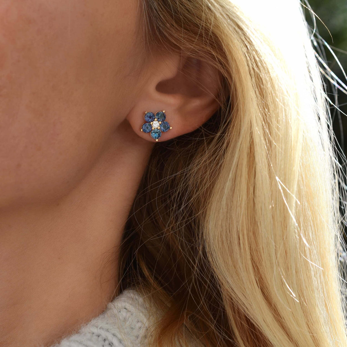 Greenwich Flower Alexandrite & Diamond Earrings in 14k Gold (June)
