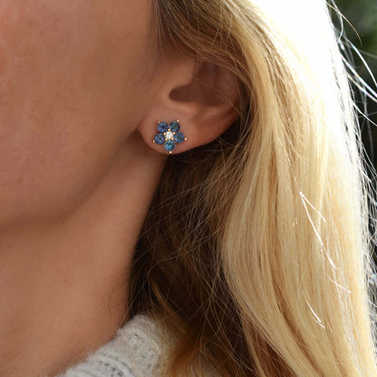 Greenwich Flower Alexandrite & Diamond Earrings in 14k Gold (June)