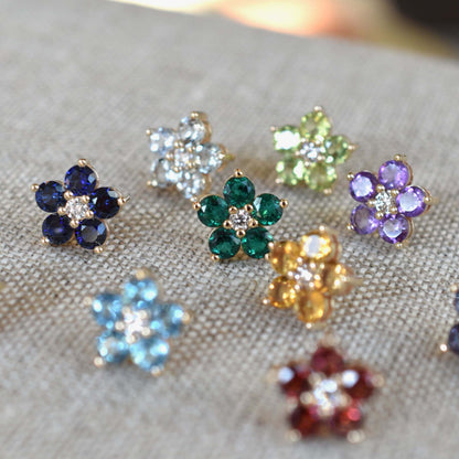 Greenwich Flower Amethyst & Diamond Earrings in 14k Gold (February)