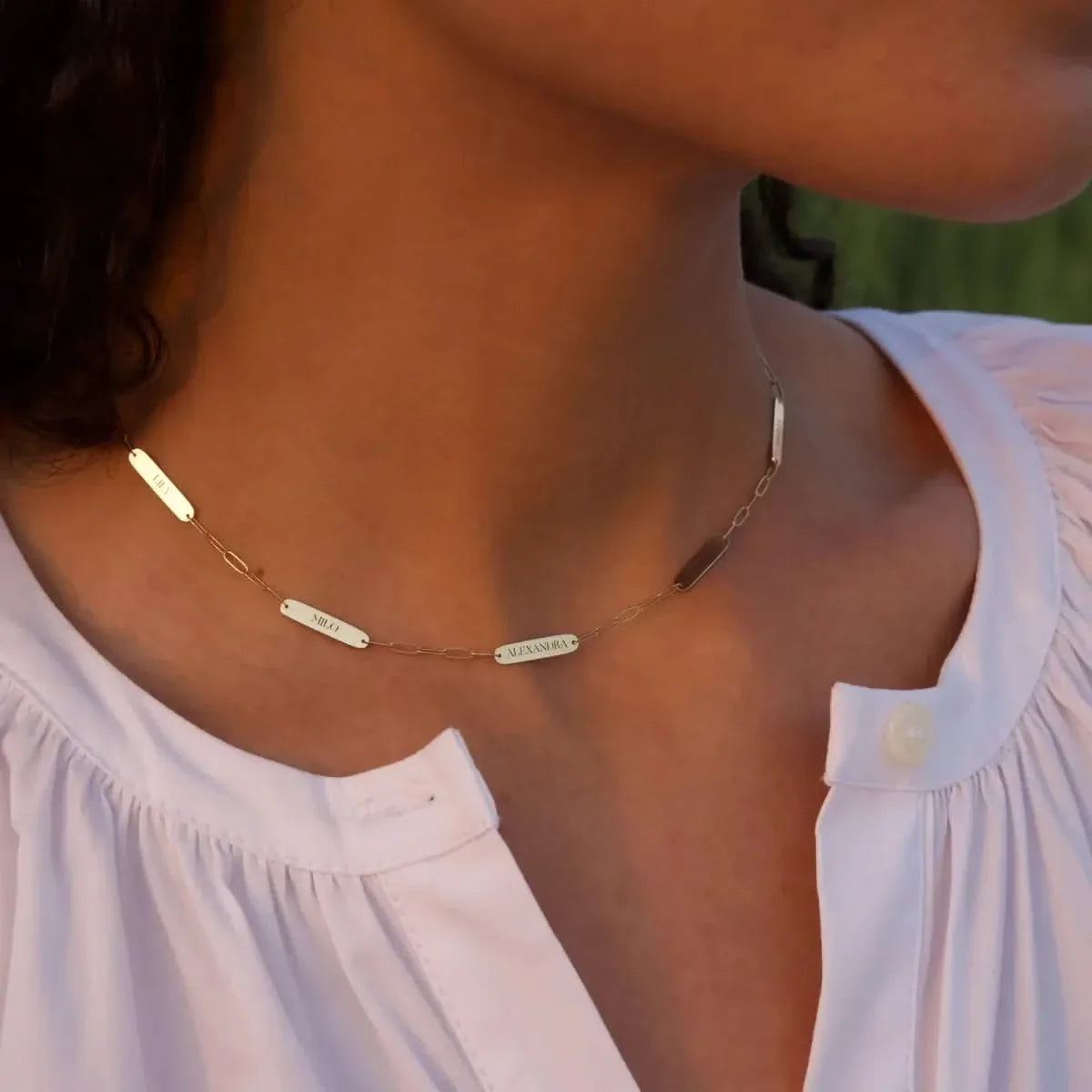 Petite 5 Nameplate Necklace on Adelaide Mini in 14k Gold