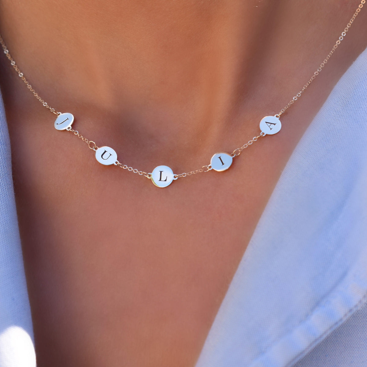 5 Letter Necklace in 14k Gold (Single Spacing)