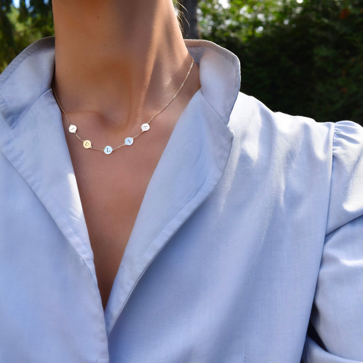 5 Letter Necklace in 14k Gold (Single Spacing)