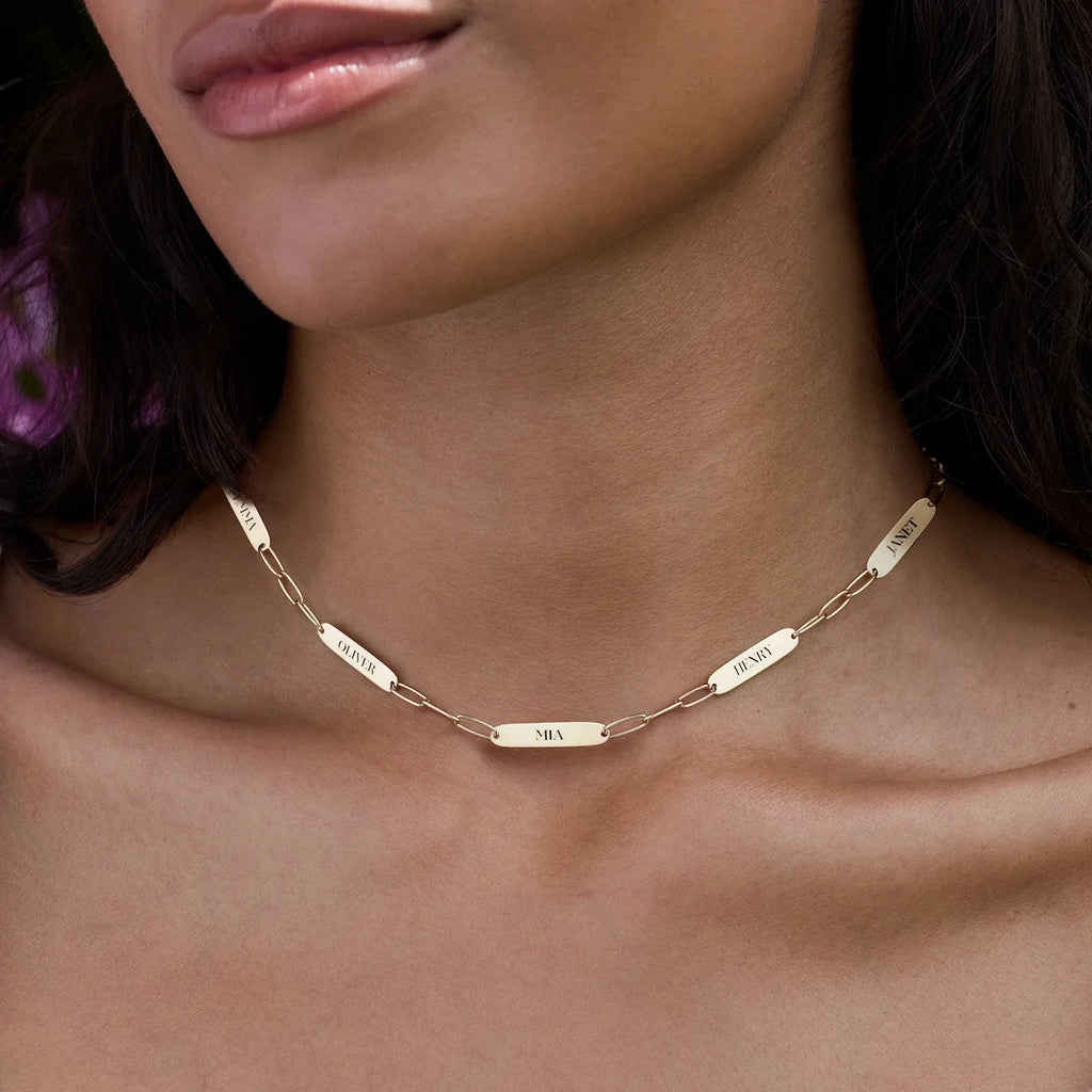 Large 5 Nameplate Necklace on Adelaide in 14k Gold