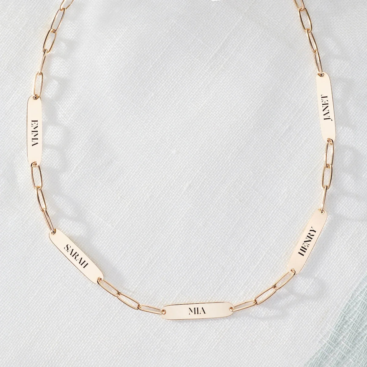 Large 5 Nameplate Necklace on Adelaide in 14k Gold