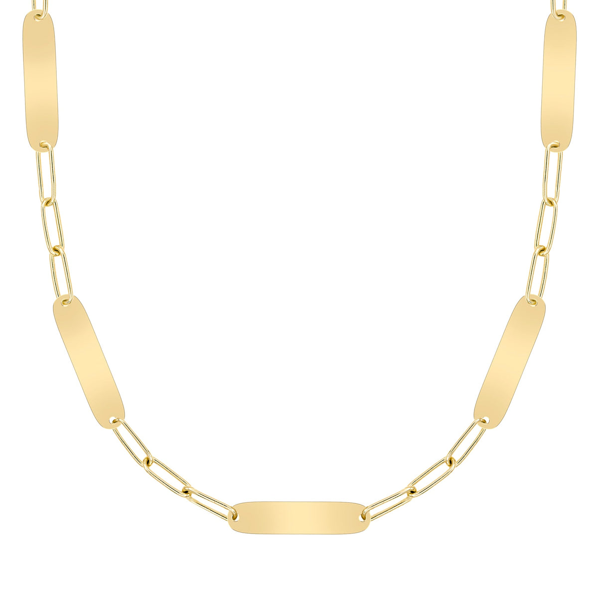 Large 5 Nameplate Necklace on Adelaide in 14k Gold