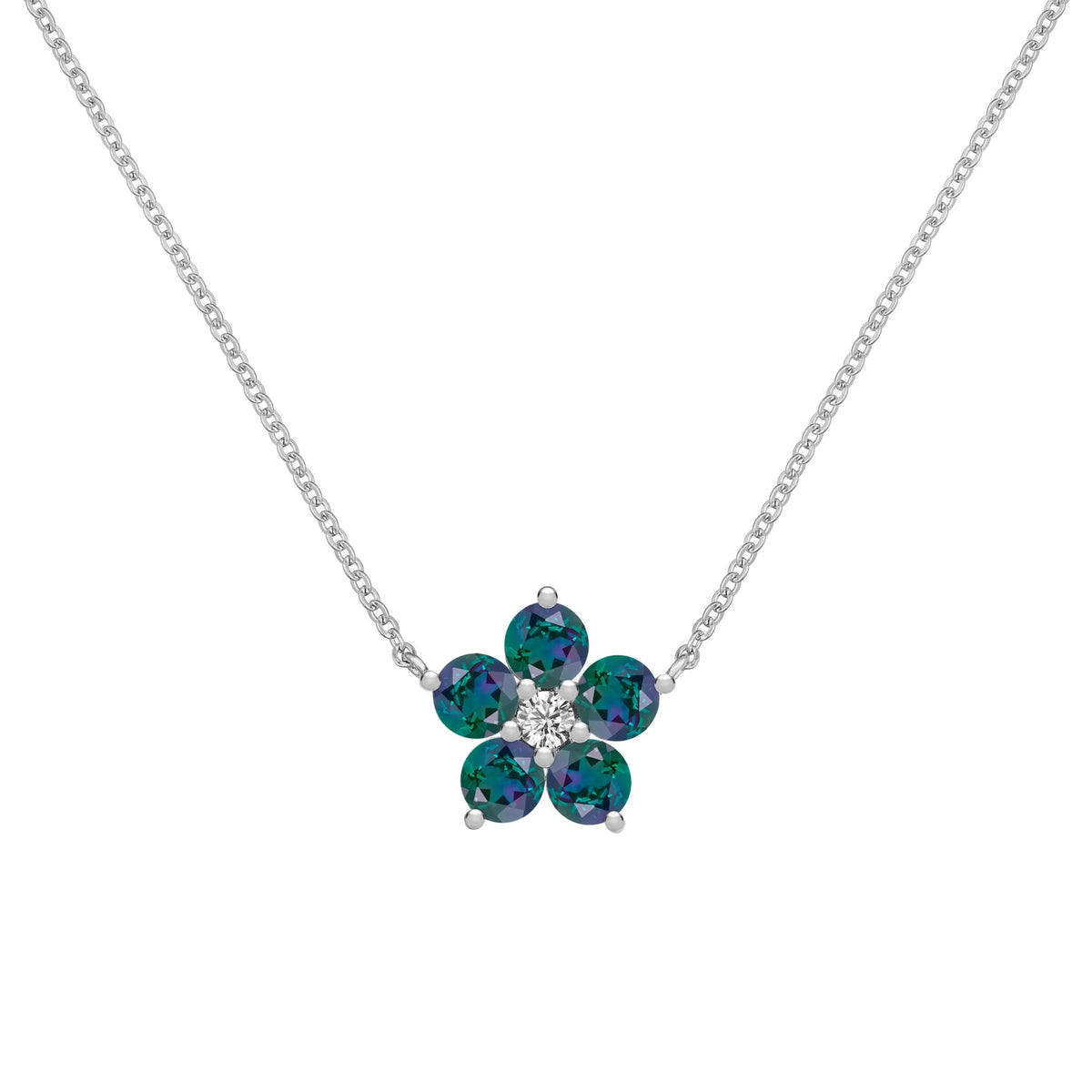 Greenwich Flower Alexandrite & Diamond Necklace in 14k Gold (June)