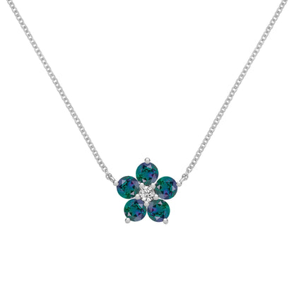 Greenwich Flower Alexandrite & Diamond Necklace in 14k Gold (June)