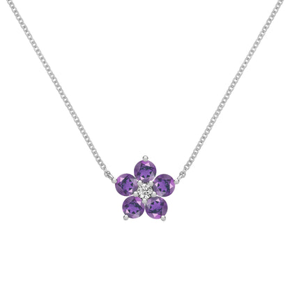 Greenwich Flower Amethyst & Diamond Necklace in 14k Gold (February)