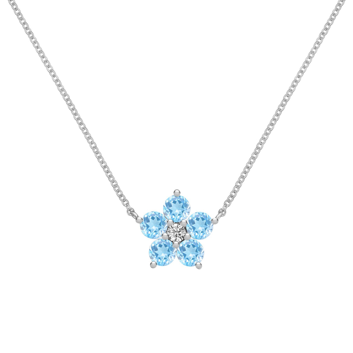 Greenwich Flower Nantucket Blue Topaz & Diamond Necklace in 14k Gold (December)