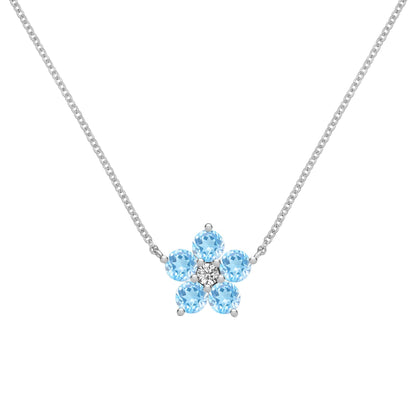 Greenwich Flower Nantucket Blue Topaz & Diamond Necklace in 14k Gold (December)