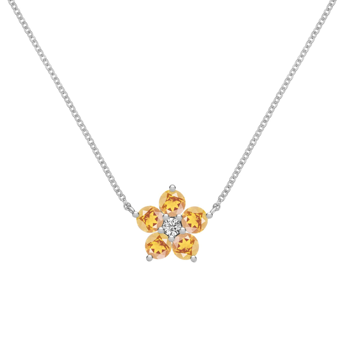 Greenwich Flower Citrine & Diamond Necklace in 14k Gold (November)