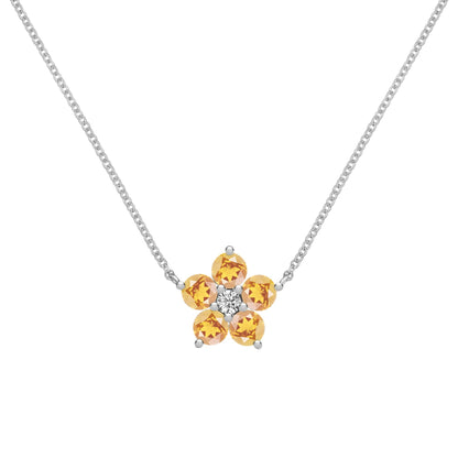 Greenwich Flower Citrine & Diamond Necklace in 14k Gold (November)