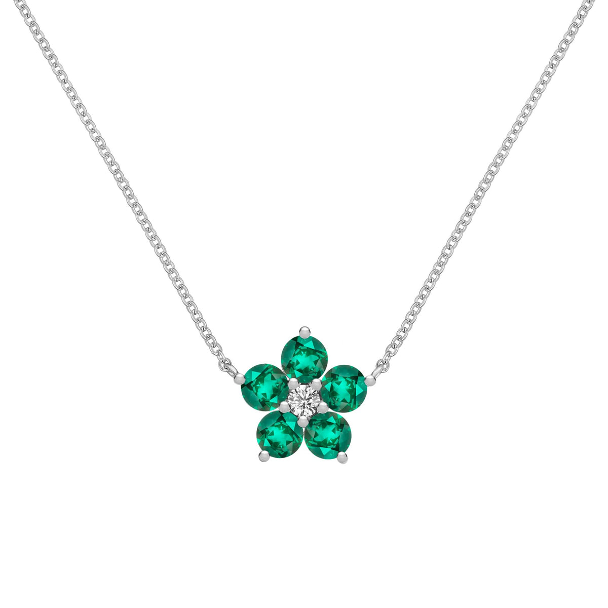 Greenwich Flower Emerald & Diamond Necklace in 14k Gold (May)