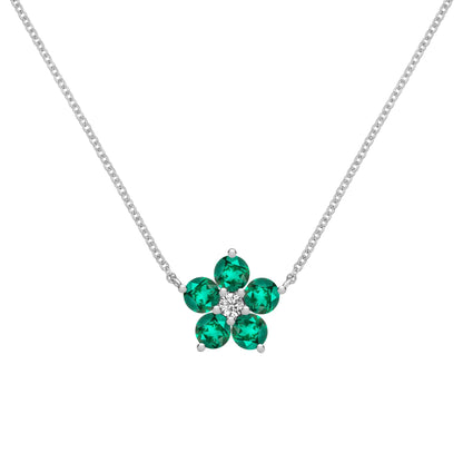 Greenwich Flower Emerald & Diamond Necklace in 14k Gold (May)