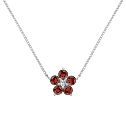 Greenwich Flower Garnet & Diamond Necklace in 14k Gold (January)