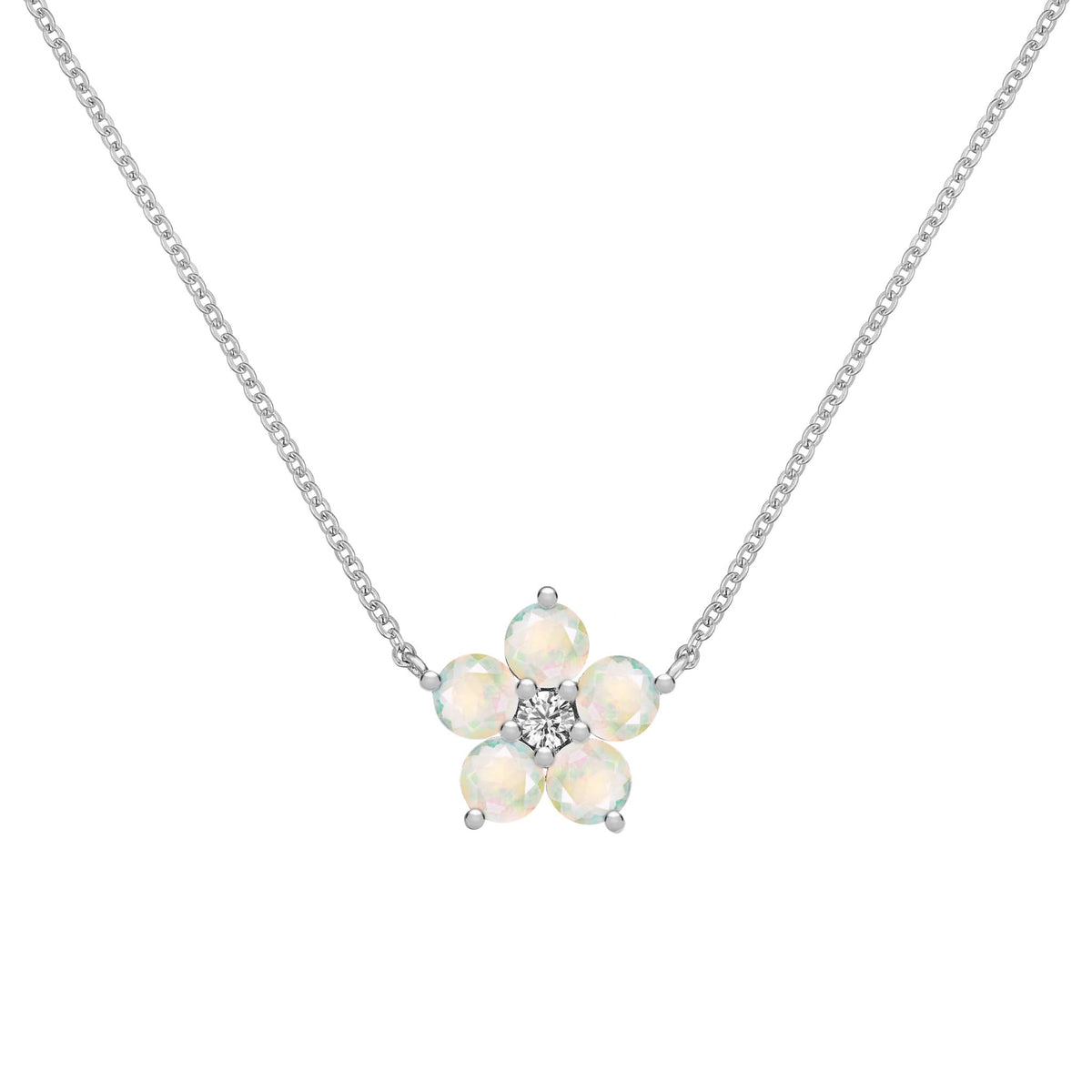 Greenwich Flower Opal & Diamond Necklace in 14k Gold (October)