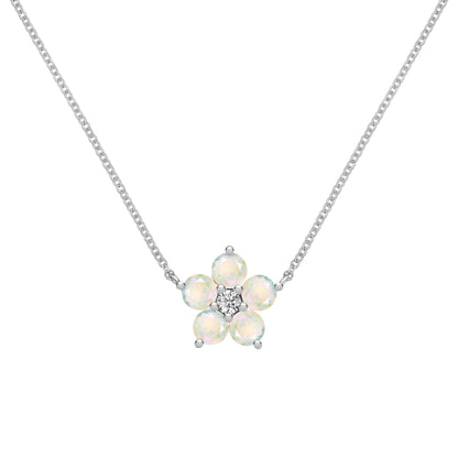 Greenwich Flower Opal & Diamond Necklace in 14k Gold (October)