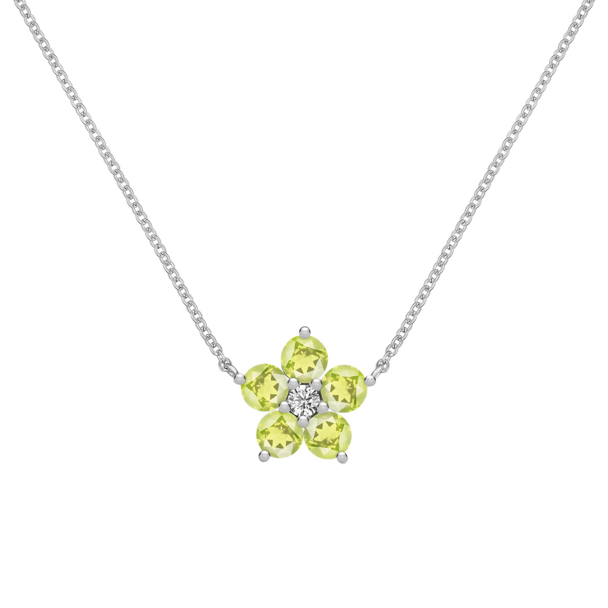 Greenwich Flower Peridot & Diamond Necklace in 14k Gold (August)