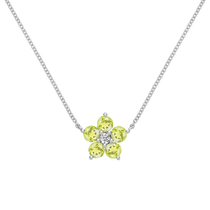 Greenwich Flower Peridot & Diamond Necklace in 14k Gold (August)