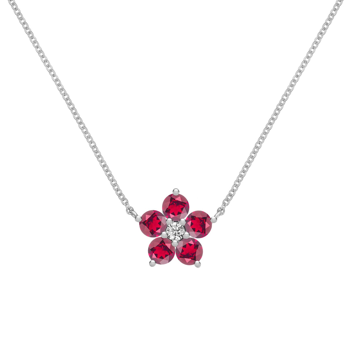 Greenwich Flower Ruby & Diamond Necklace in 14k Gold (July)