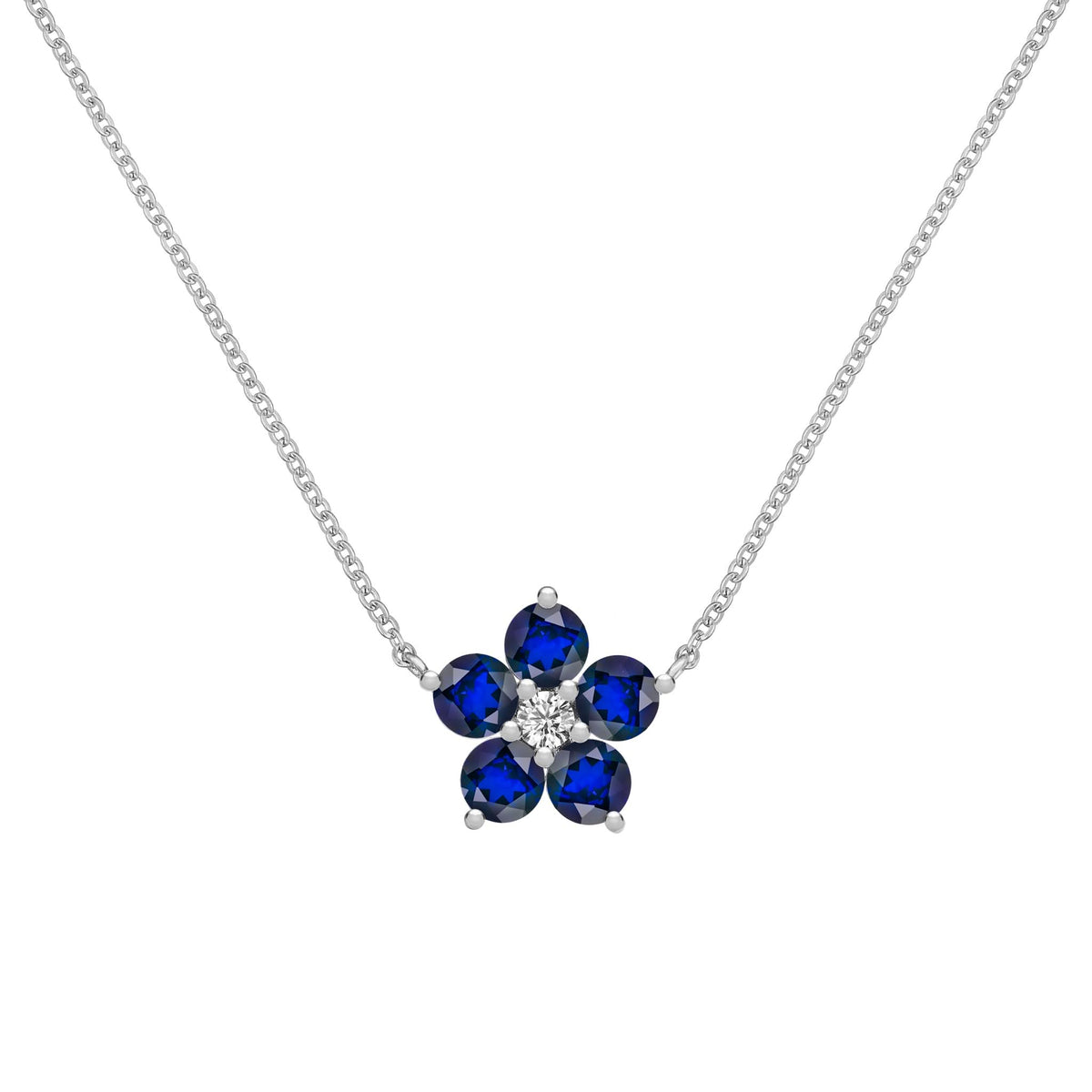 Greenwich Flower Sapphire & Diamond Necklace in 14k Gold (September)