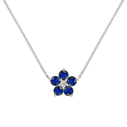Greenwich Flower Sapphire & Diamond Necklace in 14k Gold (September)
