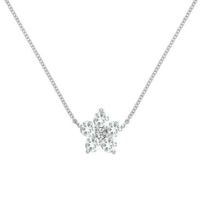 Greenwich Flower White Topaz & Diamond Necklace in 14k Gold (April)