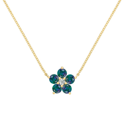 Greenwich Flower Alexandrite & Diamond Necklace in 14k Gold (June)