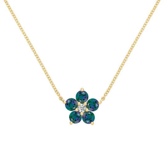 Greenwich Flower Alexandrite & Diamond Necklace in 14k Gold (June)