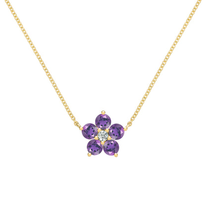 Greenwich Flower Amethyst & Diamond Necklace in 14k Gold (February)