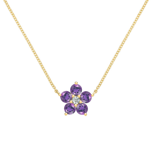 Greenwich Flower Amethyst & Diamond Necklace in 14k Gold (February)