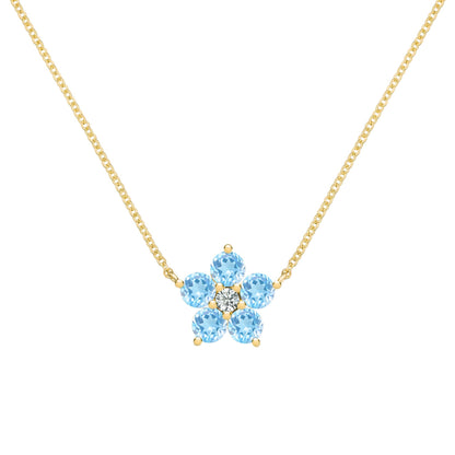 Greenwich Flower Nantucket Blue Topaz & Diamond Necklace in 14k Gold (December)