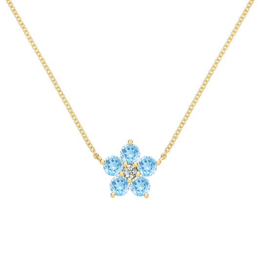 Greenwich Flower Nantucket Blue Topaz & Diamond Necklace in 14k Gold (December)