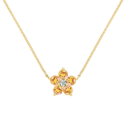 Greenwich Flower Citrine & Diamond Necklace in 14k Gold (November)