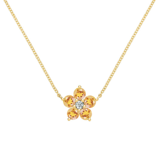 Greenwich Flower Citrine & Diamond Necklace in 14k Gold (November)