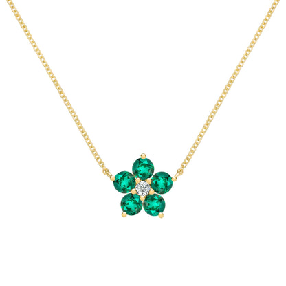 Greenwich Flower Emerald & Diamond Necklace in 14k Gold (May)