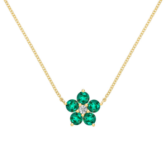 Greenwich Flower Emerald & Diamond Necklace in 14k Gold (May)