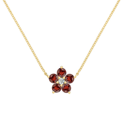Greenwich Flower Garnet & Diamond Necklace in 14k Gold (January)