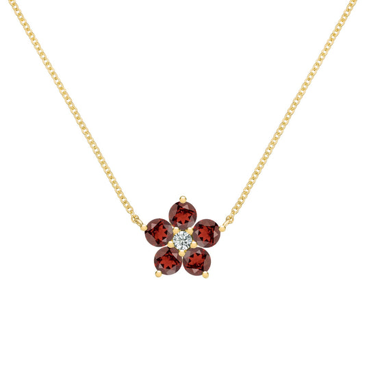 Greenwich Flower Garnet & Diamond Necklace in 14k Gold (January)