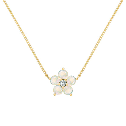 Greenwich Flower Opal & Diamond Necklace in 14k Gold (October)