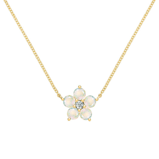 Greenwich Flower Opal & Diamond Necklace in 14k Gold (October)