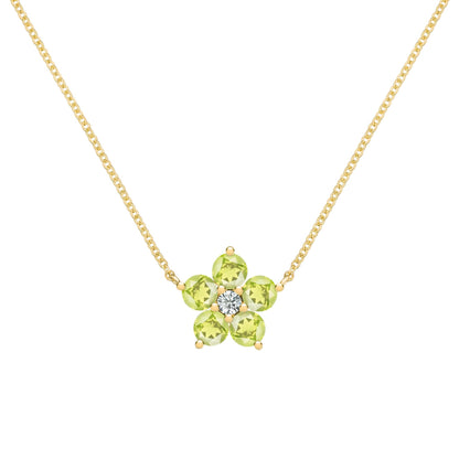 Greenwich Flower Peridot & Diamond Necklace in 14k Gold (August)