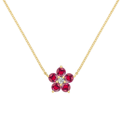 Greenwich Flower Ruby & Diamond Necklace in 14k Gold (July)