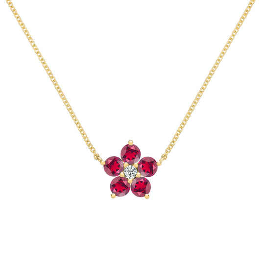 Greenwich Flower Ruby & Diamond Necklace in 14k Gold (July)