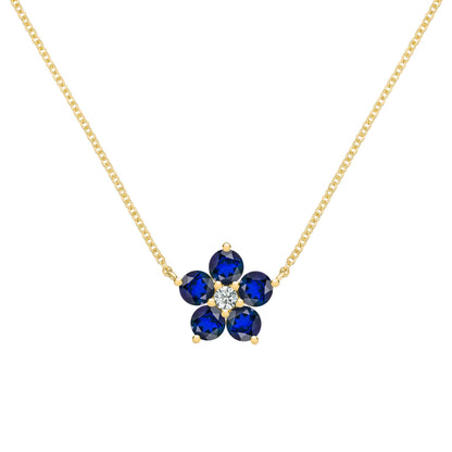 Greenwich Flower Sapphire & Diamond Necklace in 14k Gold (September)