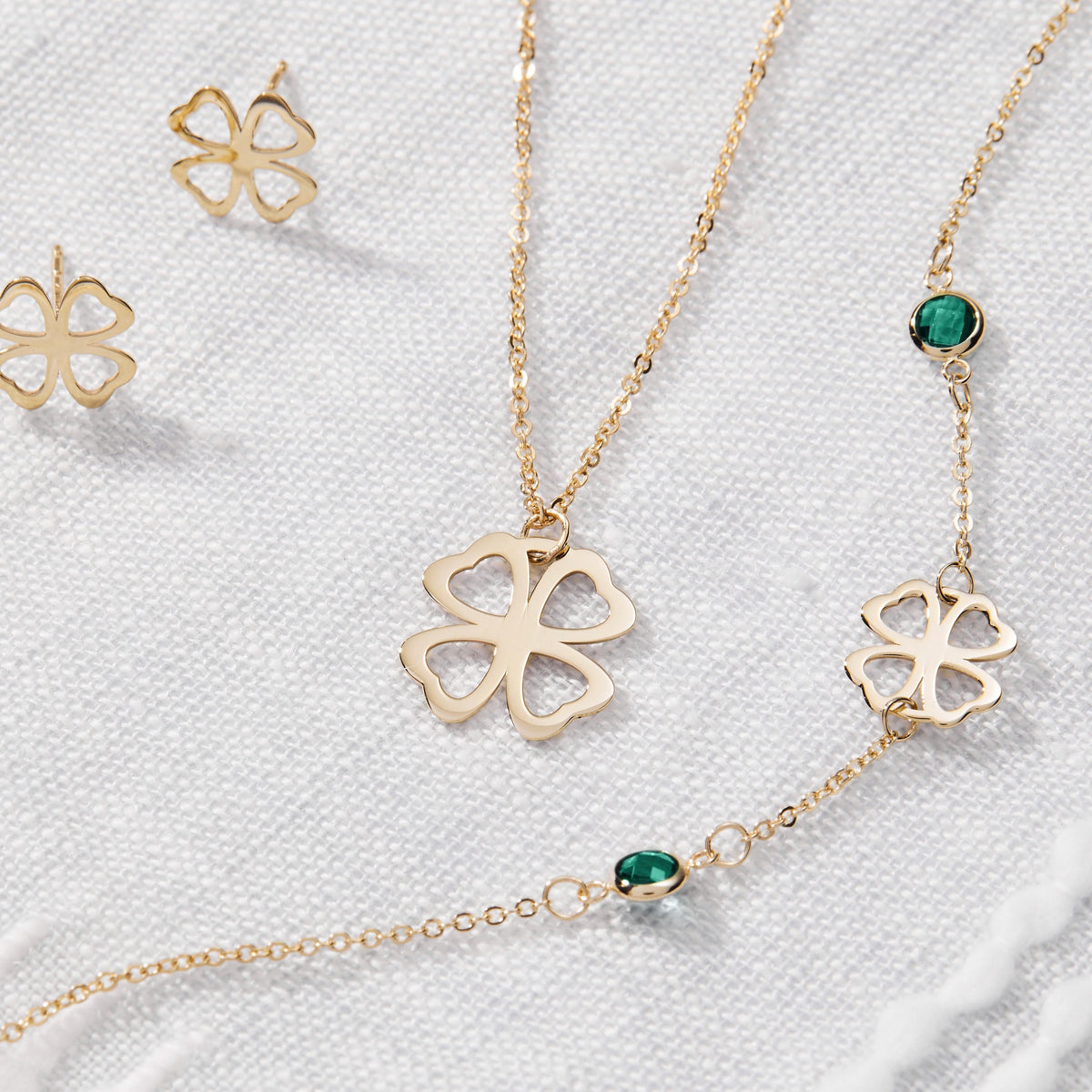 Clover & Petite 2 Birthstone Bracelet in 14k Gold