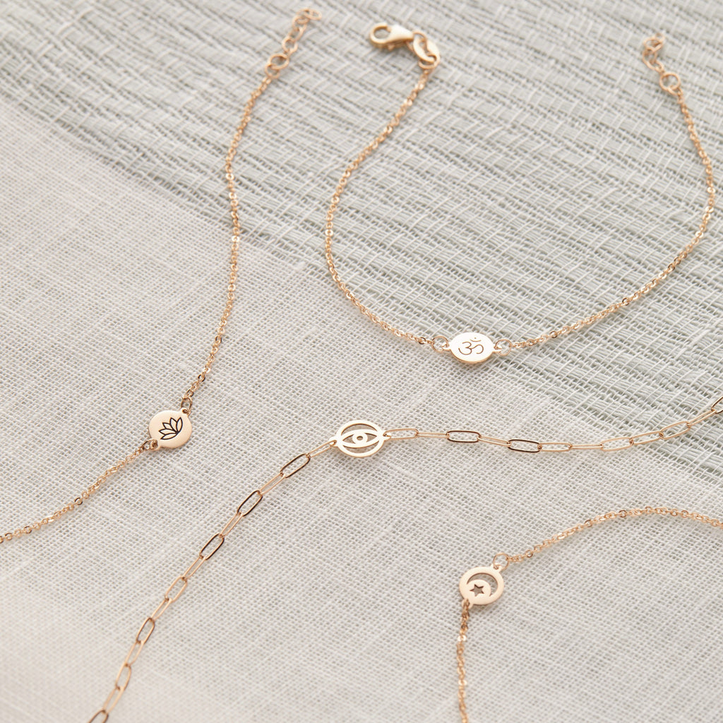 Crescent & Star Disc Bracelet in 14k Gold